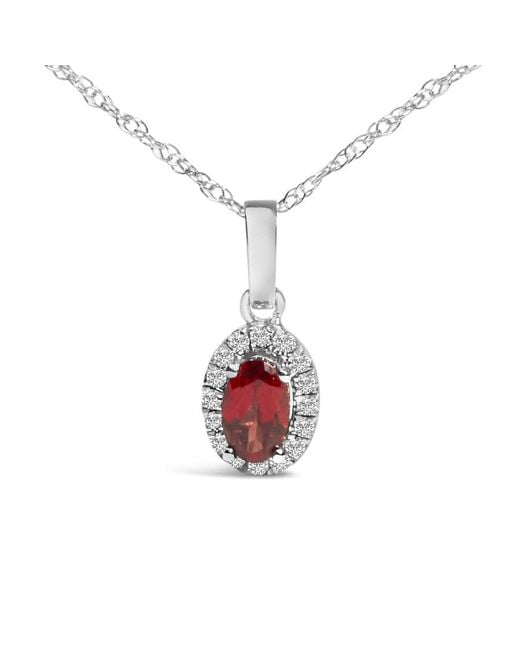 Haus of Brilliance White 10K 5X3Mm Garnet And Diamond Accent Halo Oval Shape Pendant Necklace
