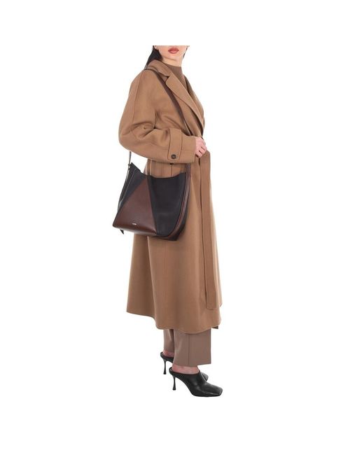Max Mara Brown Deer-Print Leather Medium Bucket Bag