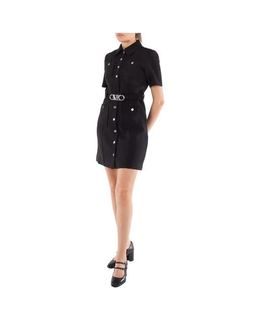Michael Kors Black Stretchy Crepe Short Sleeve Belted Utility Dress, Size 2