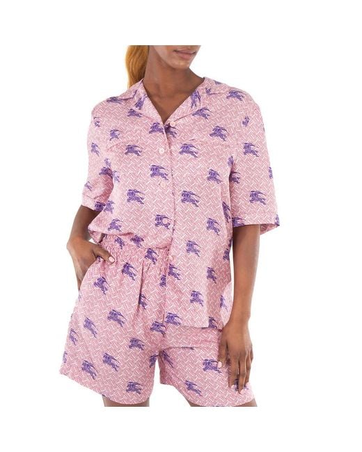 Burberry Pink Tabi Equestrian Knight Tb Monogram Print Silk Pyjama Shirt, Brand Size 6 (Us