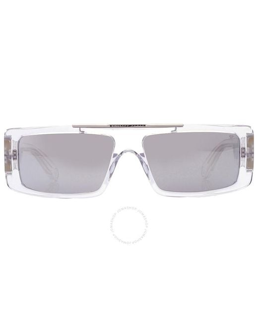 Philipp Plein Metallic Silver Mirror Rectangular Sunglasses Spp003v 880x 58 for men