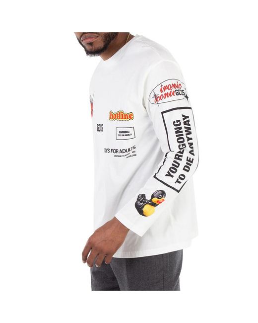 Gcds White Digital Graphic Long-Sleeve T-Shirt for men