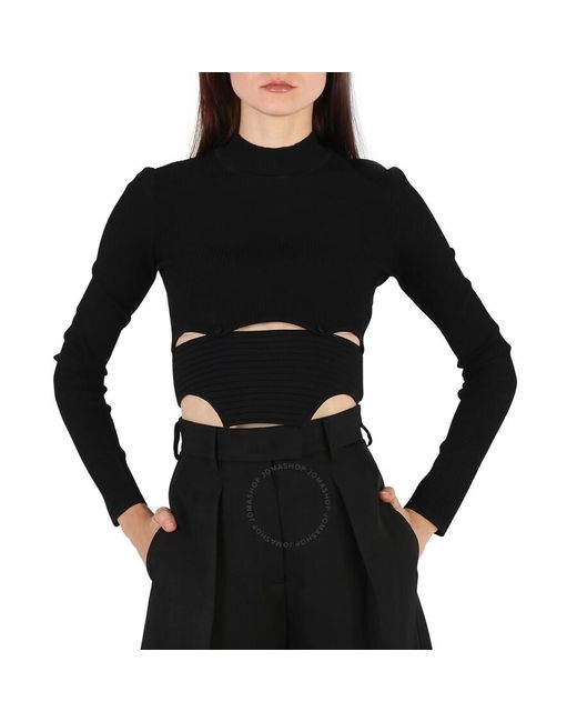 Roberto Cavalli Black Knit Cut Out Button Detailed Crew Neck Top