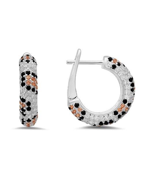 Kylie Harper Metallic Sterling Leopard Skin Pave Cz Hoop Earrings