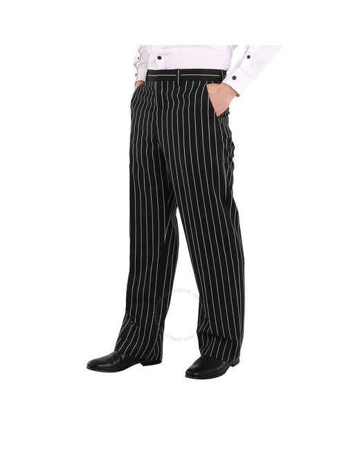 Burberry Gray Stretch Wool Pinstriped Wide-leg Tailored Trousers for men