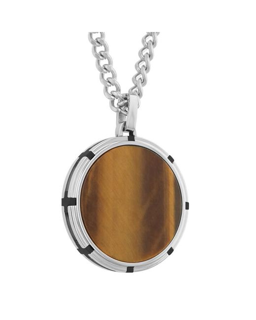 Robert Alton Brown Stainless Steel Tiger Eye Cross Design On Side Rd Pendant for men