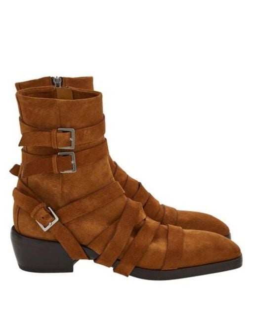 Ferragamo Brown Harness Strap Suede Ankle Boots for men