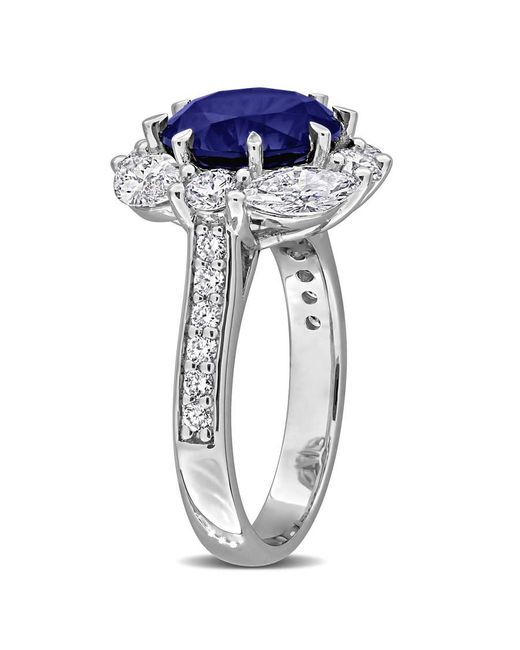 Created Forever Blue 4 3/4Ct Tgw Created Sapphire And 2Ct Tw Lab Grown Diamond Halo Ring
