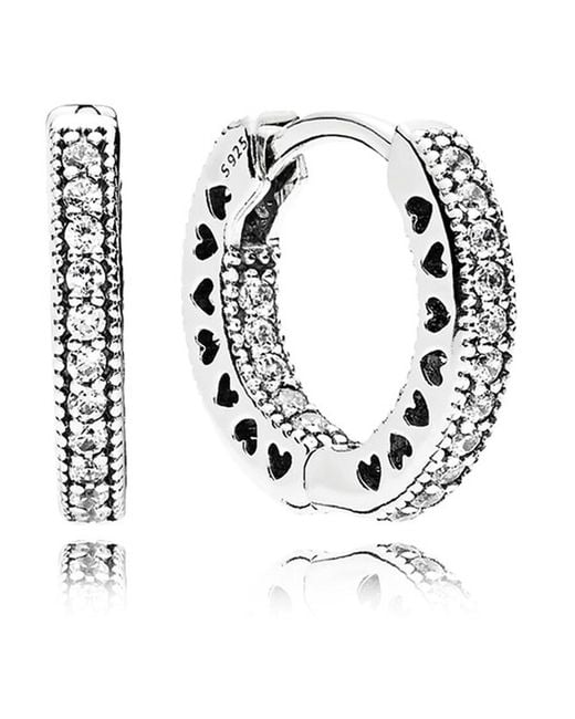 Pandora White Hoop Earrings With Clear Cubic Zirconia, 15 Mm