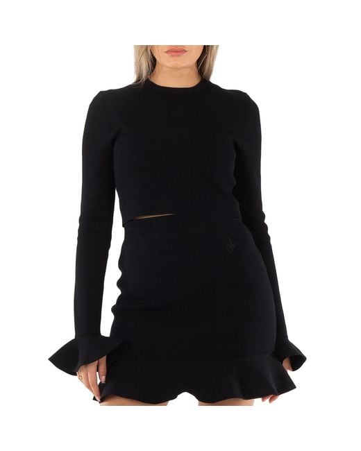 J.W. Anderson Black Cropped Ruffled Cuff Top