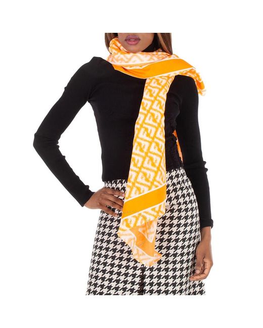 Fendi Yellow Motif Print Cotton Blend Scarf for men