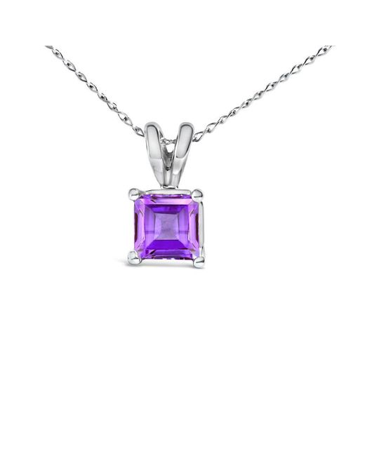 Haus of Brilliance Metallic 14K 5X5 Mm Square Shaped Amethyst Solitaire Pendant Necklace
