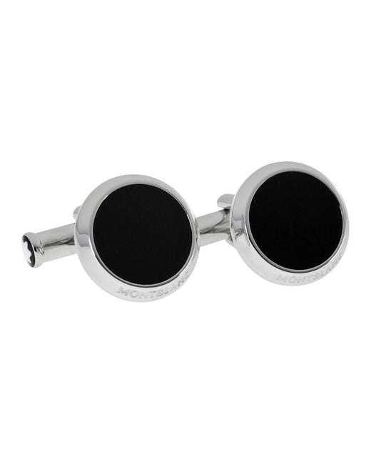 Montblanc Black Iconic Stainless Steel Onyx Cufflinks 112896 for men