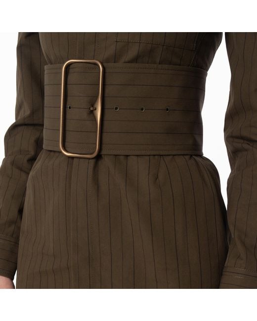Burberry Green Pinstriped Cotton-Poplin Belted Shirt, Brand Size 4 Us