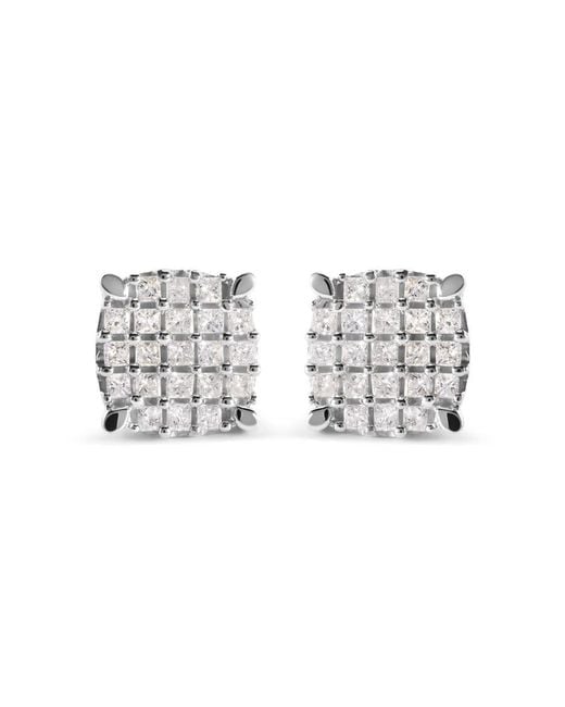 Haus of Brilliance Metallic 10K 3/4 Cttw Princess Diamond Composite Cushion Shape Stud Earrings (I-J Color, I1-I2 Clarity)