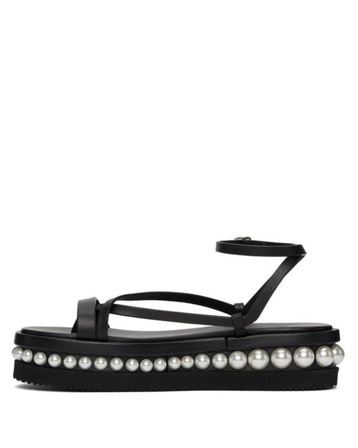 Jimmy Choo Black Pine Flat Pearl Embellished Leather Sandals, Brand Size 34 Us