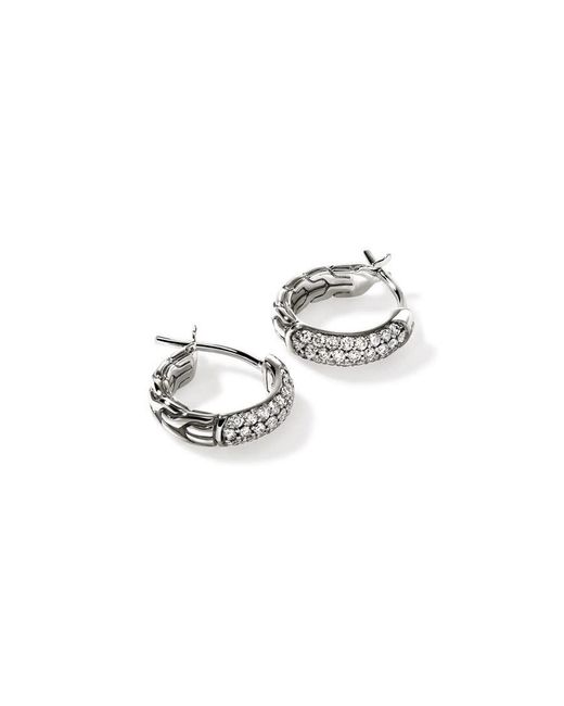 John Hardy Metallic Essential Hoop Earring, Sterling, Diamonds, 13Mm