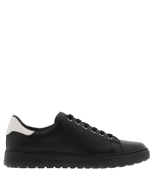 Ferragamo Black Pierre Gancini Leather Low-Top Sneakers for men