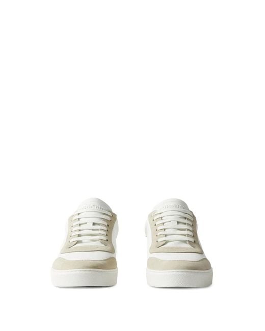 Burberry White Check Print Lace-Up Leather Sneakers, Brand Size 43 Us for men