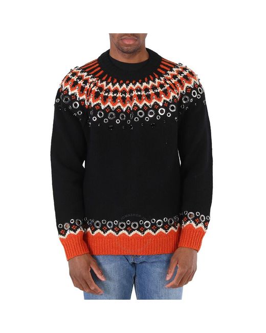 Burberry Black Embellished Fair Isle Wool Sweater for men