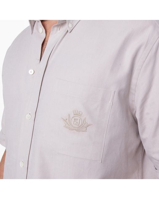 Fendi Gray Logo Embroidered Button Down Shirt for men