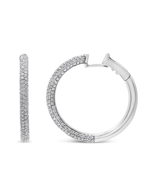 Haus of Brilliance Metallic 18k White Gold 2 1/3 Cttw Pave Set Diamond Semi Eternity Leverback Hoop Earrings