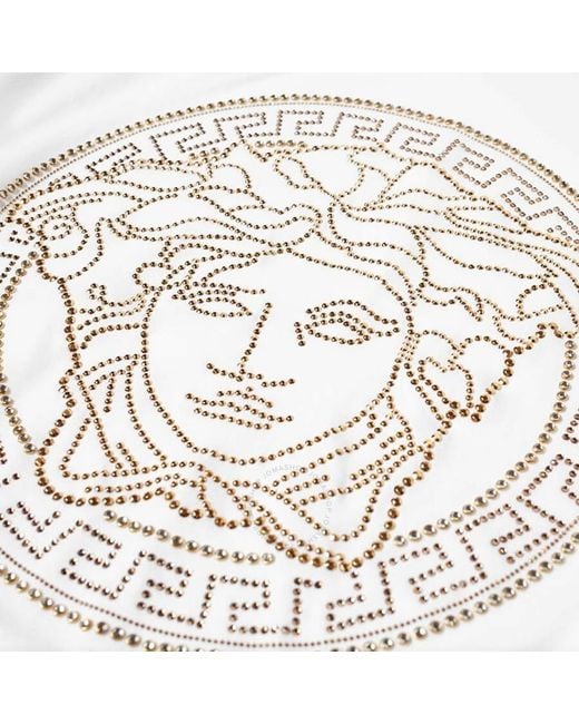 Versace White Crystal Medusa Motif Short Sleeve T-Shirt for men