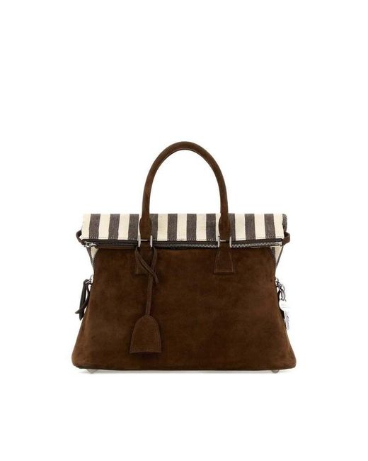 Maison Margiela Suede Medium 5Ac Soft Handbag Rochesivorydarkbrown Borse A Mano