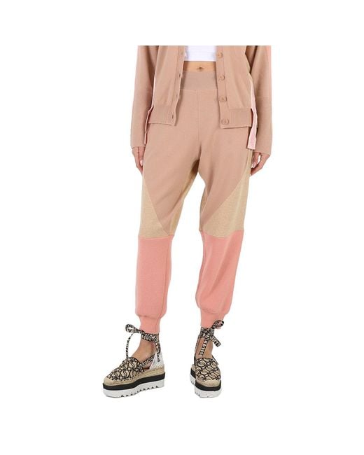 Stella McCartney Natural Ladies Colorblock Tonal Mix Panelled Wool Track Pants