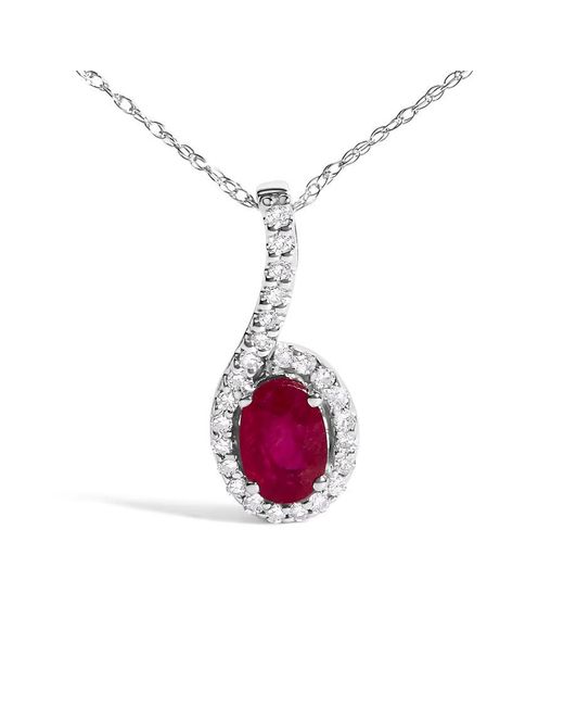 Haus of Brilliance Metallic 10K Ruby And Diamond Accent Teardrop Pendant Necklace