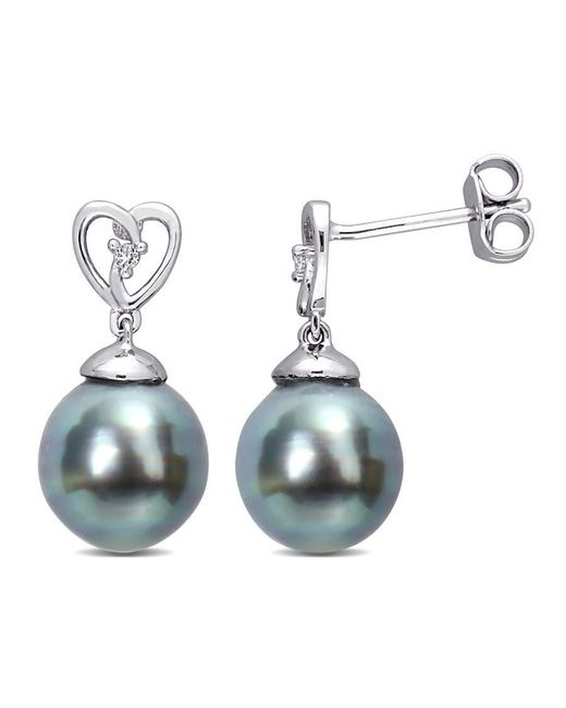 Amour Blue 8-9Mm Tahitian Cultured Pearl And Topaz Drop Earrings