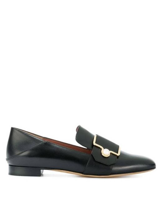 Bally Black Maelle Logo Buckle Leather Loafers, Brand Size 35. Us