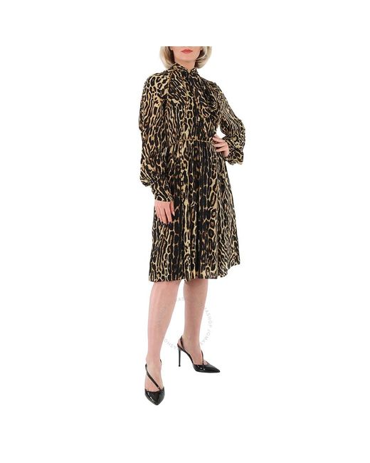 Burberry Brown Embellished Leopard Silk Dress