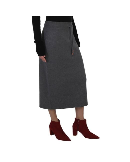 Burberry Gray Leanora Logo Cashmere-blend Drawstring Skirt