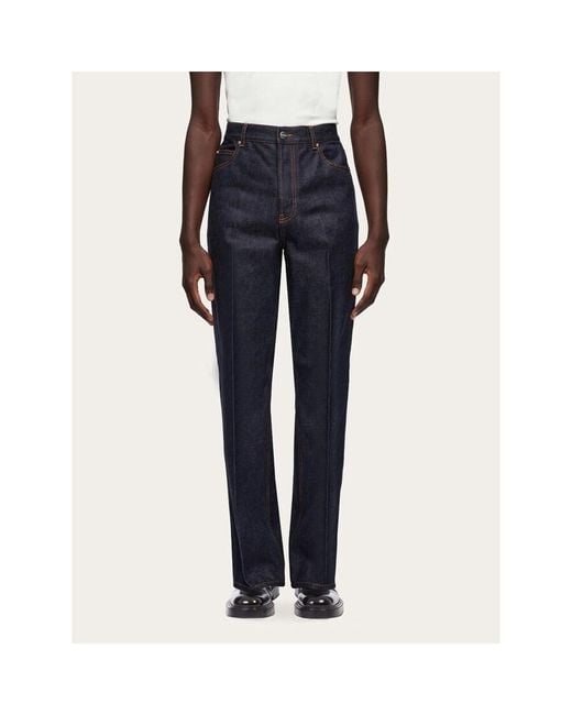 Ferragamo Blue Dark Cotton Trousers, Brand Size 52 (Us for men