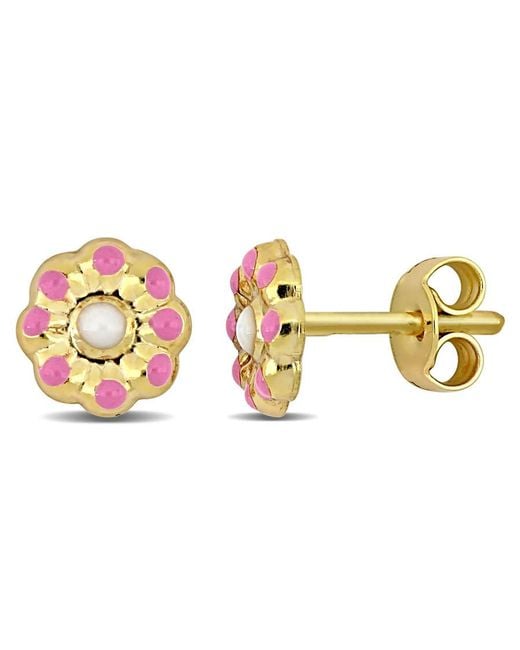 Amour Metallic And Enamel Flower Stud Earrings