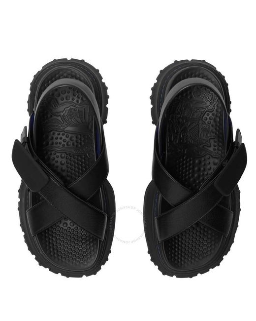 Burberry Black Pebbled Leather Sandals, Brand Size 37 Us