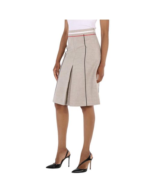 Burberry Natural Ecru Box Pleat Detail Skirt