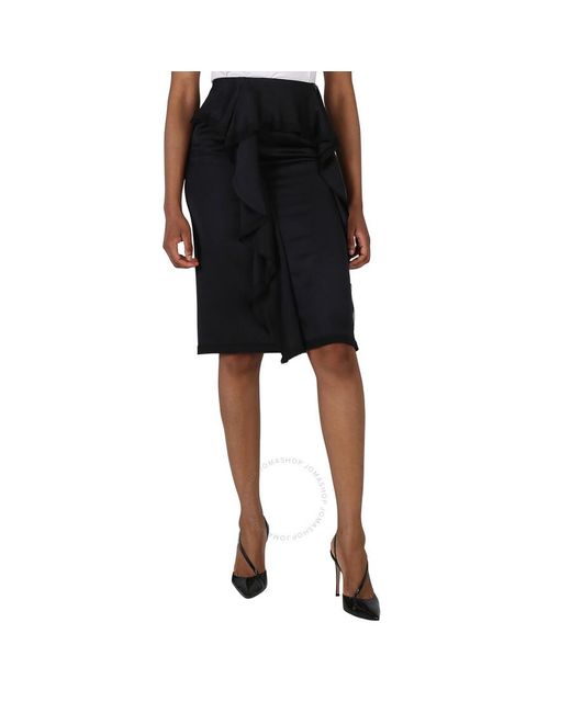 Burberry Black Martia Ruffle Trim Silk Skirt