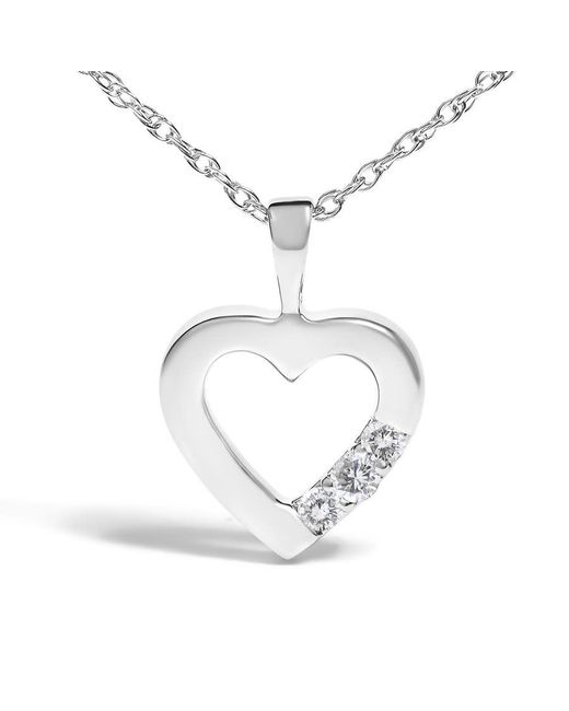 Haus of Brilliance Metallic 925 Sterling Lab Grown Diamond 1/4 Cttw Three Stone Heart Pendant Necklace