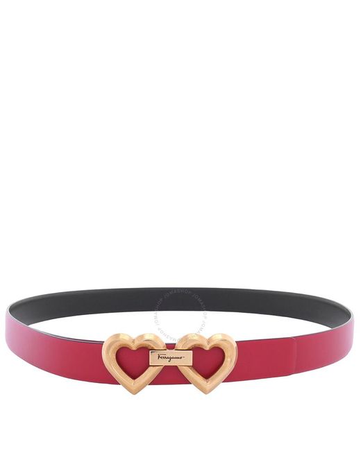Ferragamo Red Salvatore Leather Heart Buckle Adjustable Belt
