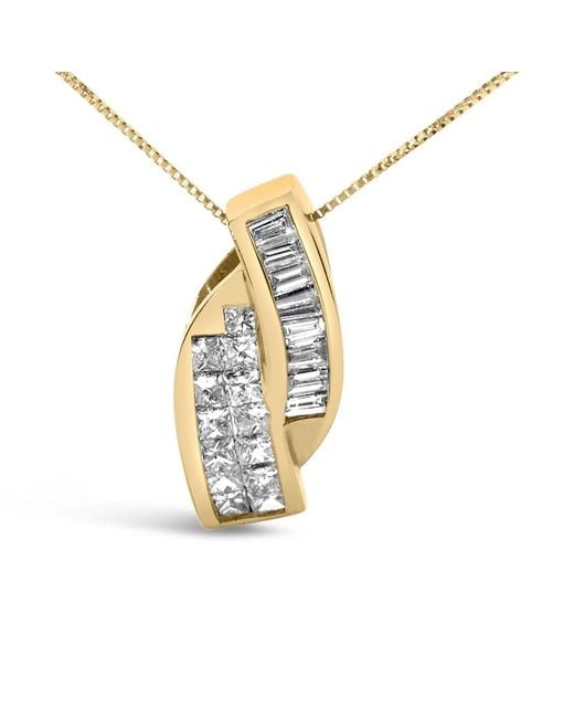 Haus of Brilliance Metallic 14K 1 1/3 Cttw Princess And Baguette-Cut Diamond Double Curved Pendant (H-I Color ,Vs1-Vs2 Clarity)