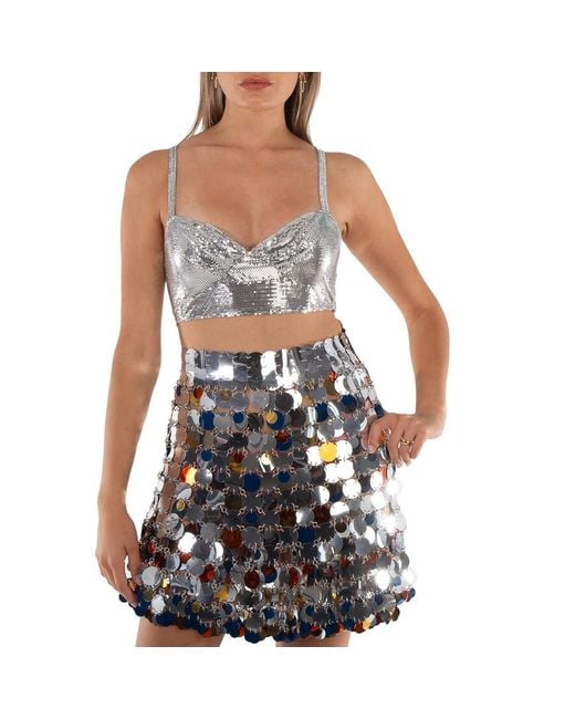 Rabanne Gray Ladies Perforated Sweetheart Neck Cropped Top, Brand Size 34 (Us