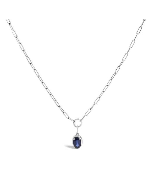 Haus of Brilliance Metallic 10K 6X4 Mm Oval Sapphire Solitaire Paperclip Pendant Necklace
