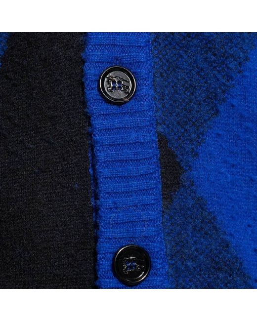 Burberry Blue Argyle-Check Wool Cardigan for men