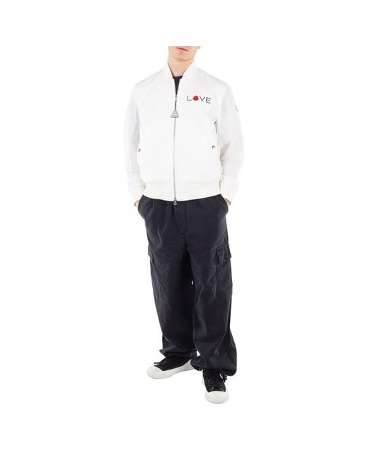 Moncler White Love Embroidery Bomber Jacket, Brand Size 0 for men
