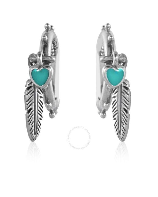 Pandora Blue Ladies Hearts And Feather Hoop Earrings