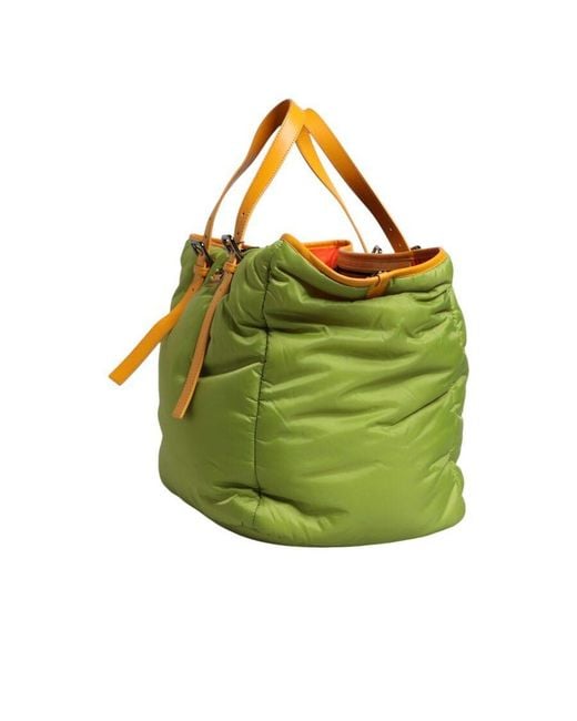 Dolce & Gabbana Green Nylon Padded Logo Plaque Tote Crossbody Bag Pu Leather