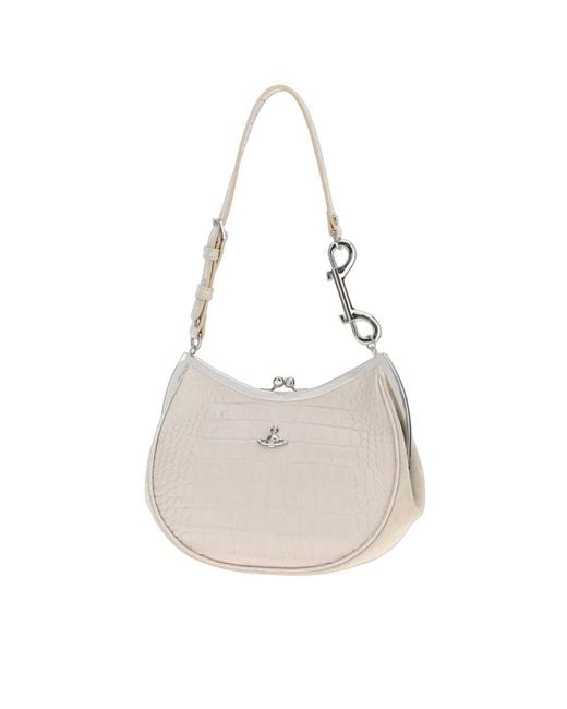 Vivienne Westwood Natural Ivory Leather Charm Frame Purse Shoulder Bag Pearl Borse A Mano