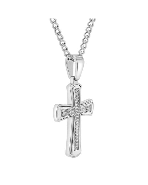 Robert Alton Metallic 3/8Ctw Diamond Stainless Steel Cross Pendant for men